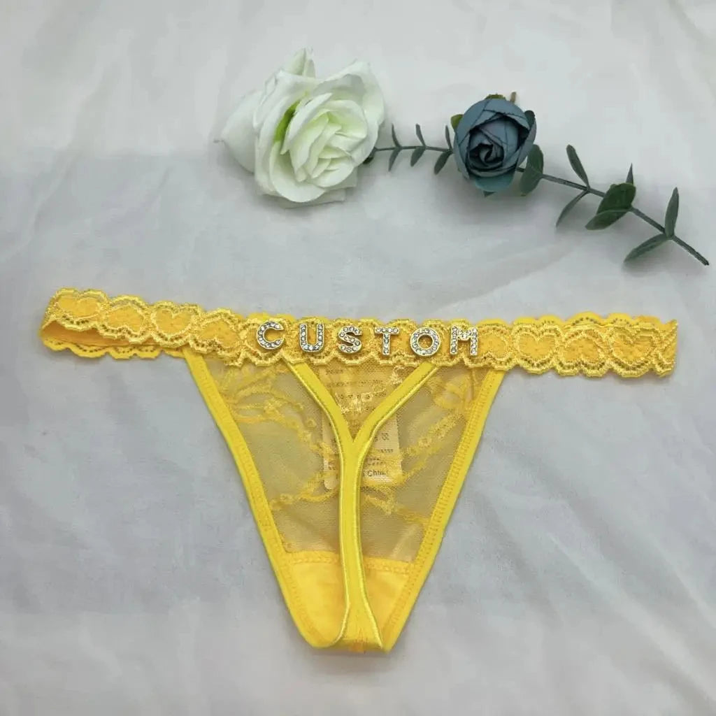 Custom Thong Panties with Name DIY Letter Waist Chain Body Jewelry Women Sexy Lace Bikini G-String Girl Christmas Cheeky Gift
