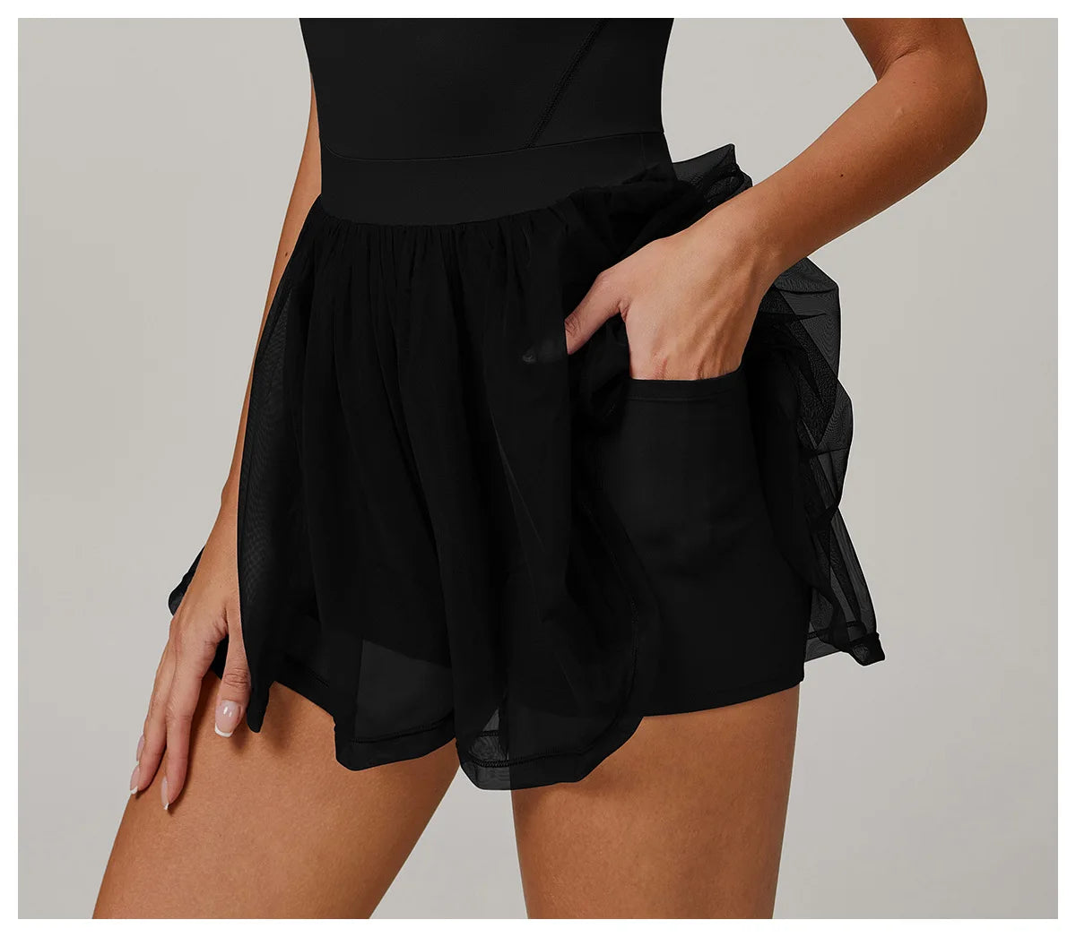 Custom LOGO women's recycled dress mesh yarn breathable and quick-drying sports running anti-light tennis skirt