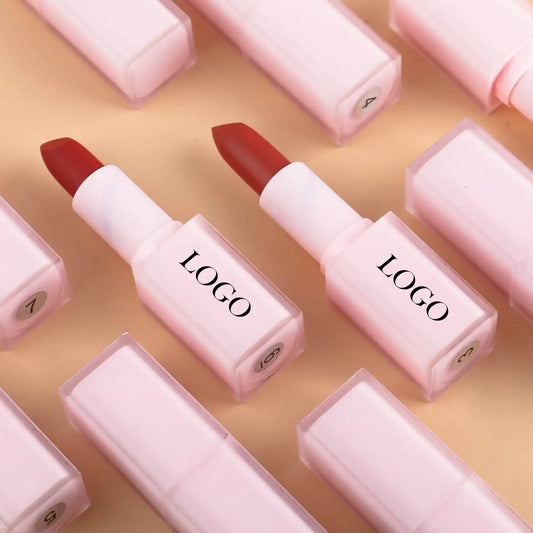 30pcs Wholesale Lip Makeup Matte Lipstick Waterproof Print Your Own Brand Cosmetics Pink Packaging Vegan Lipsticks Private Label