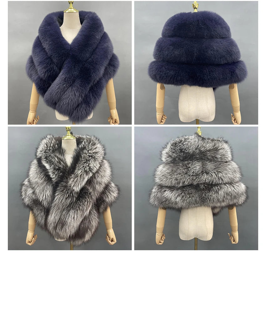 JANEFUR Real Fox Fur Shawl Poncho Women 2023 Luxury Elegant Wedding Bridal Formal Party Warm Winter Natural Fur Cape Coat