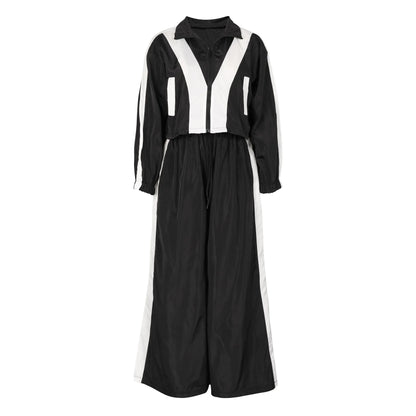 CM.YAYA Active Patchwork Women's Set Zipper Sweatshirt Jacket and Wide Leg Pants Suit 2025 INS Two 2 Piece Sets Outfit Tracksuit