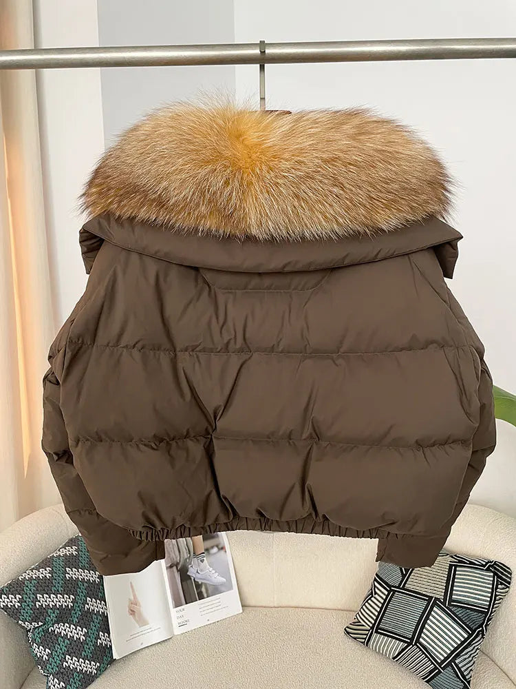 OFTBUY 2025 Big Natural Real Fox Fur Coat Women Autumn Winter Female 90% White Duck Down Jacket Feather Short  Coat Thick Warm