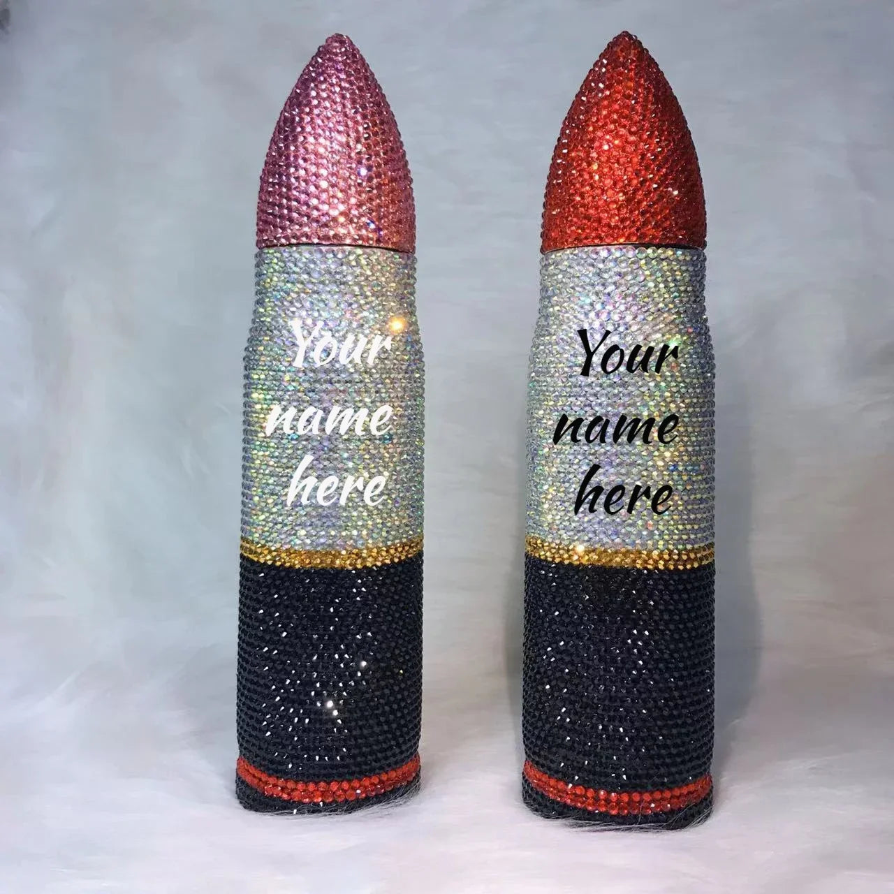 Bling Lipstick Tumbler Customize Name Logo Rhinestone Thermos Cup 17oz Lipstick Shape Stainless Steel Water Bottle Coffee Mugs