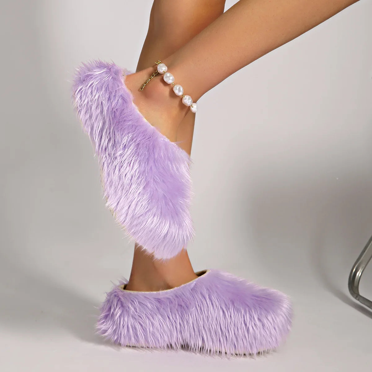 Modern Slippers Women's Faux Fur Adult Platform Mule Shoes Thick Sole Slides