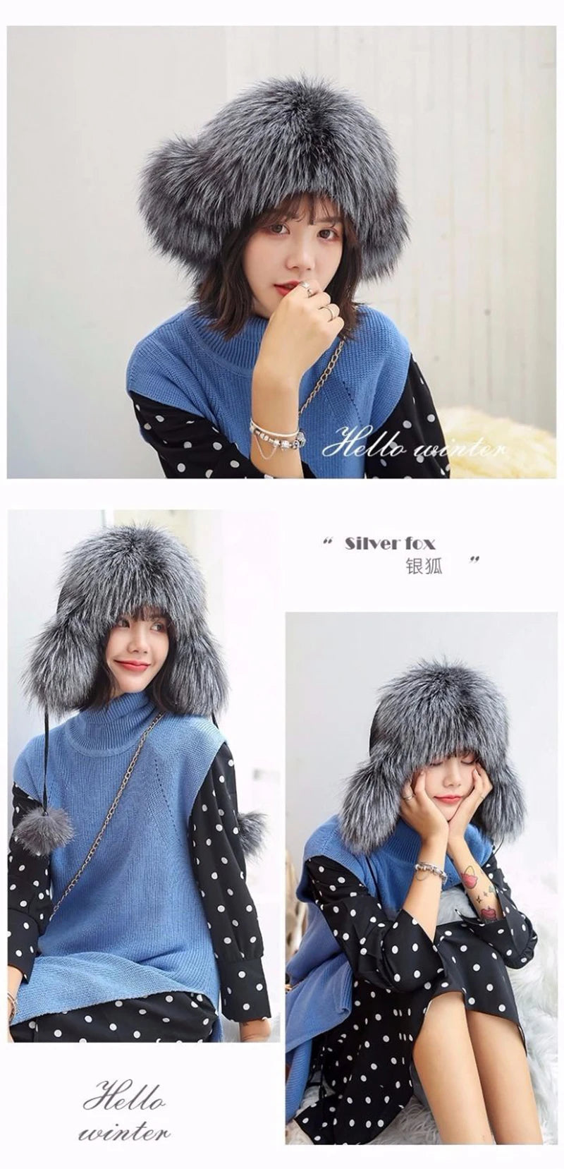 2025 100% Real Fox Fur Hats Women's Russian Ushanka Aviator Trapper Snow Skiing Hat Caps Earflap Winter Raccoon Fur Bomber Hat