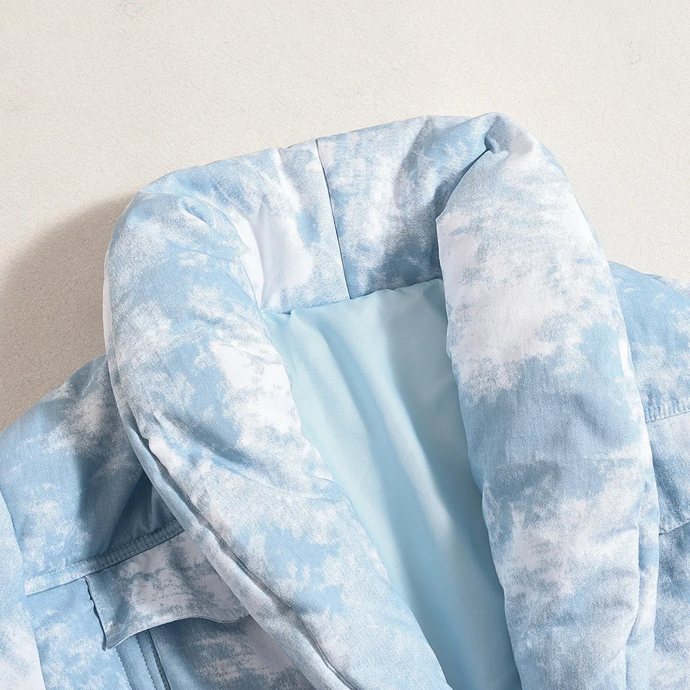 CM.YAYA Streetwear Women Tie Dye Print Long Sleeve Parkas Jacket Thick Warm 2024 Winter Autumn Outwear Coats