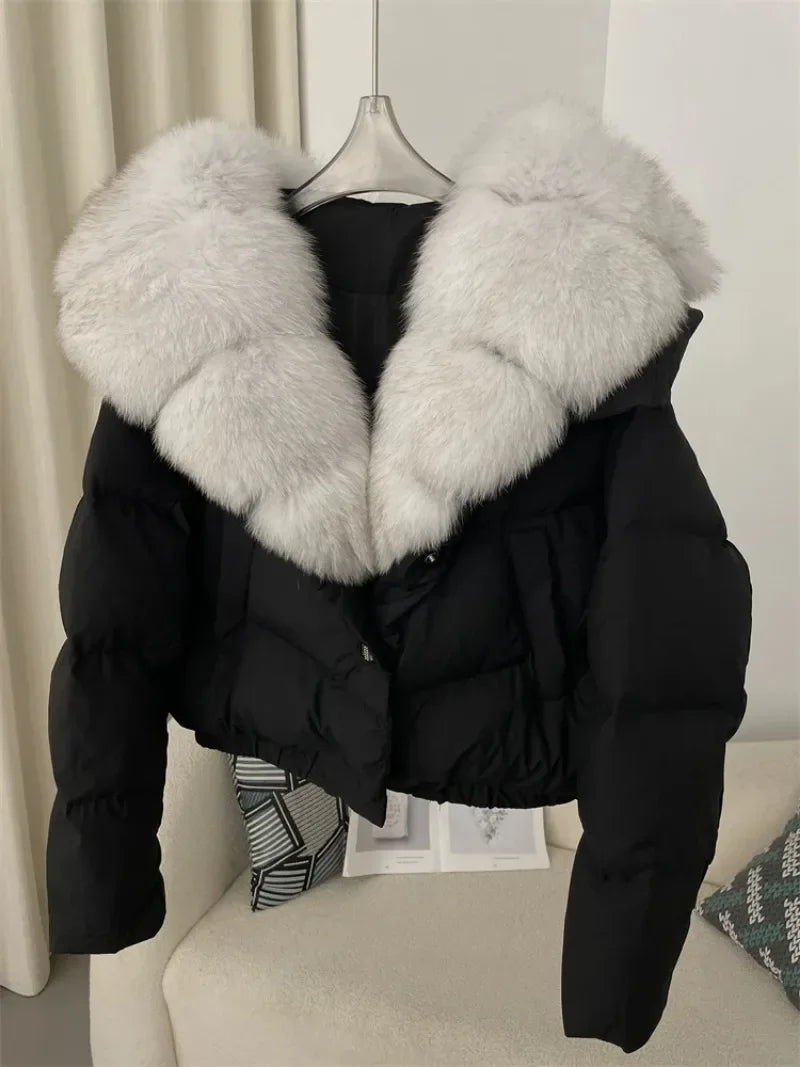 OFTBUY 2025 Big Natural Real Fox Fur Coat Women Autumn Winter Female 90% White Duck Down Jacket Feather Short  Coat Thick Warm