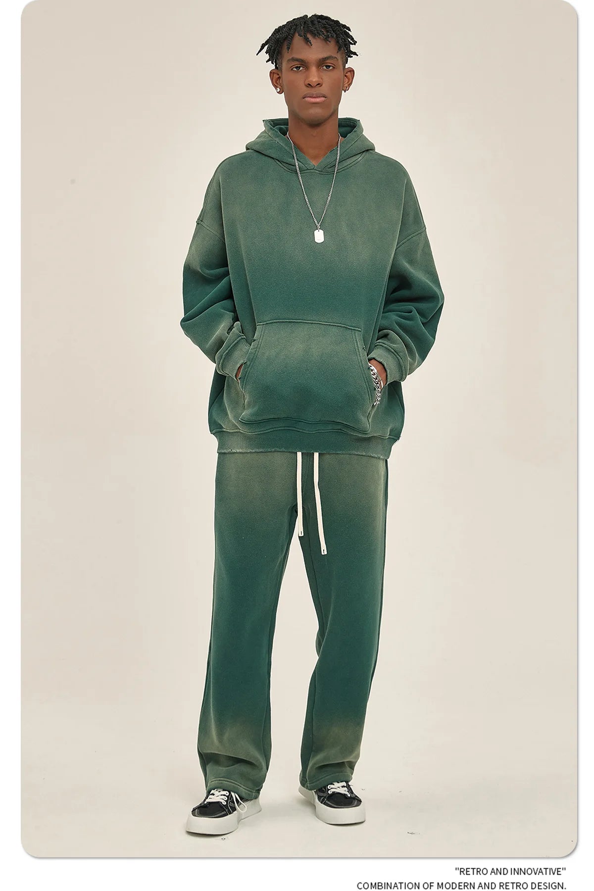 Custom LOGO 2025 autumn winter new 360G heavy sweater men's women's spray-dyeing old thickened hooded trendy sweater trousers clothes set