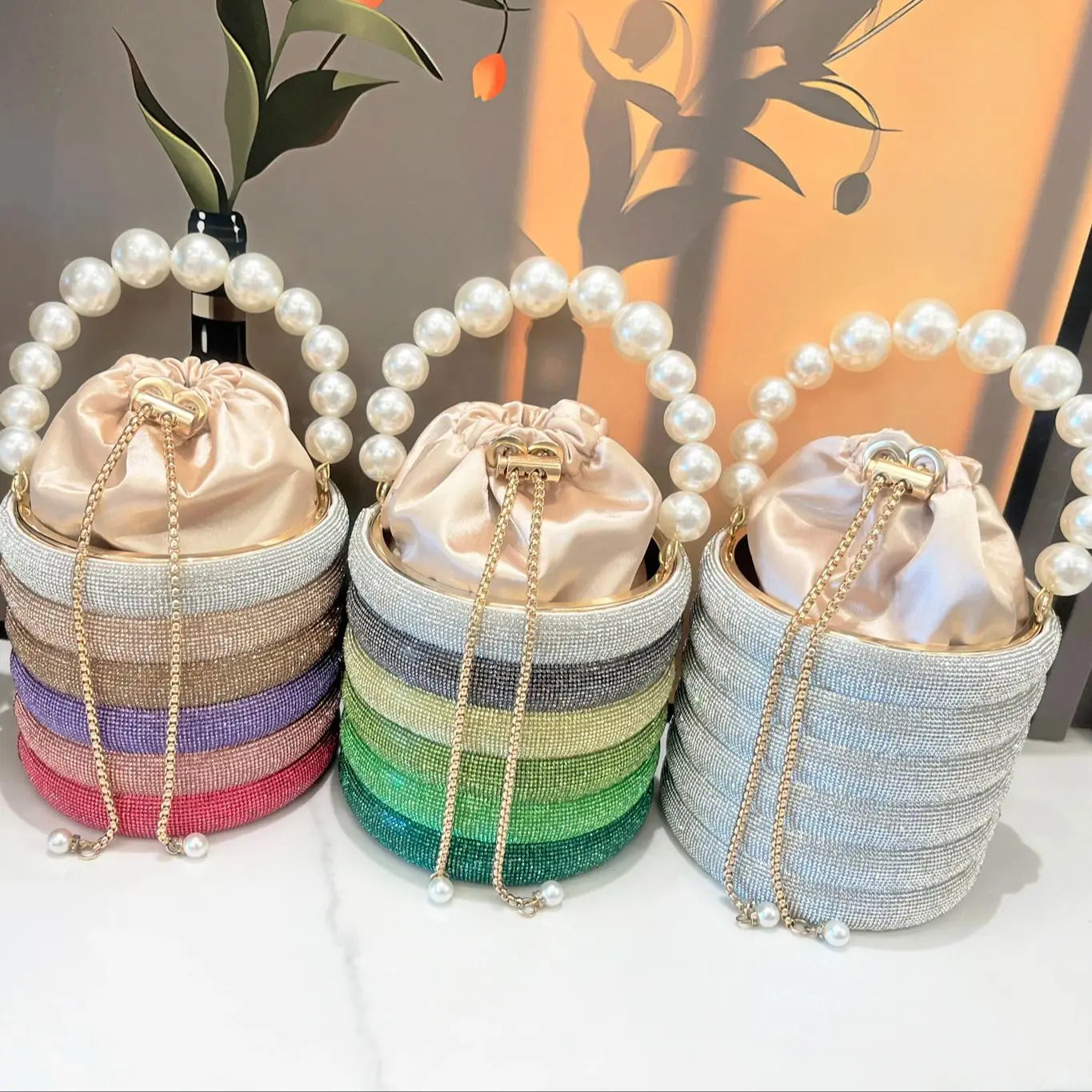 handmade Rhinestones Evening clutch Bag Purses and handbag luxury Designer shoulder bag Shiny Crystal Clutch purse bucket bag