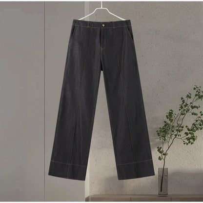 Street Vintage Denim Pants Sets Women Slim Long Sleeve Lapel Single Breasted Jacket Straight Trousers 2025 Spring Lady Outfits