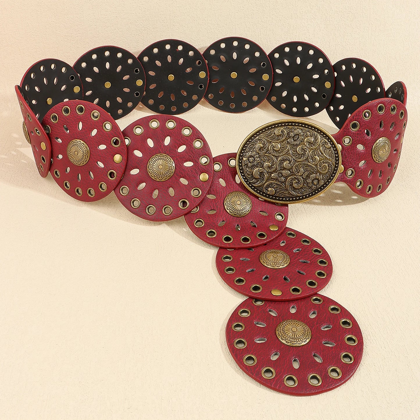 New rivet round piece ethnic style belt for women vintage with skirt pants waist cover Boho style patchwork belt