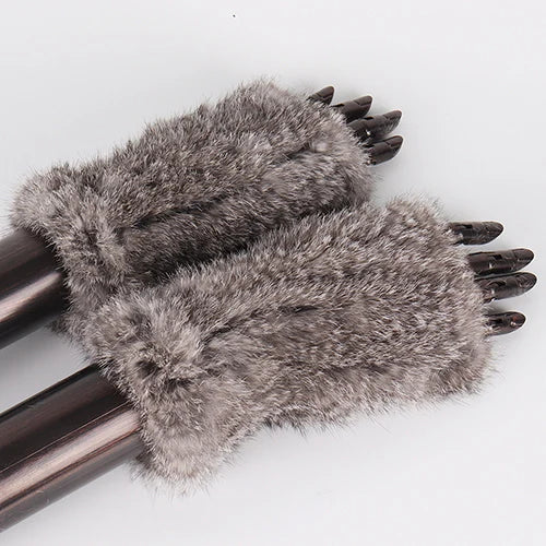 New Style Fashion 100% Genuine Rex Rabbit Fur Lady Gloves Women Winter Keep Warm Real Fur Glove Elastic Knit Outdoor Fur Mittens
