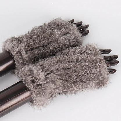 New Style Fashion 100% Genuine Rex Rabbit Fur Lady Gloves Women Winter Keep Warm Real Fur Glove Elastic Knit Outdoor Fur Mittens