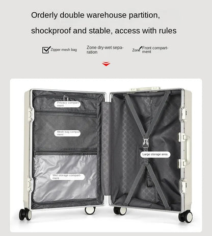 Suitcase Front Opening Pocket Aluminum Alloy Frame Rolling Luggage with USB Charging Plug Trolley Carry-on Case Bag with Wheel