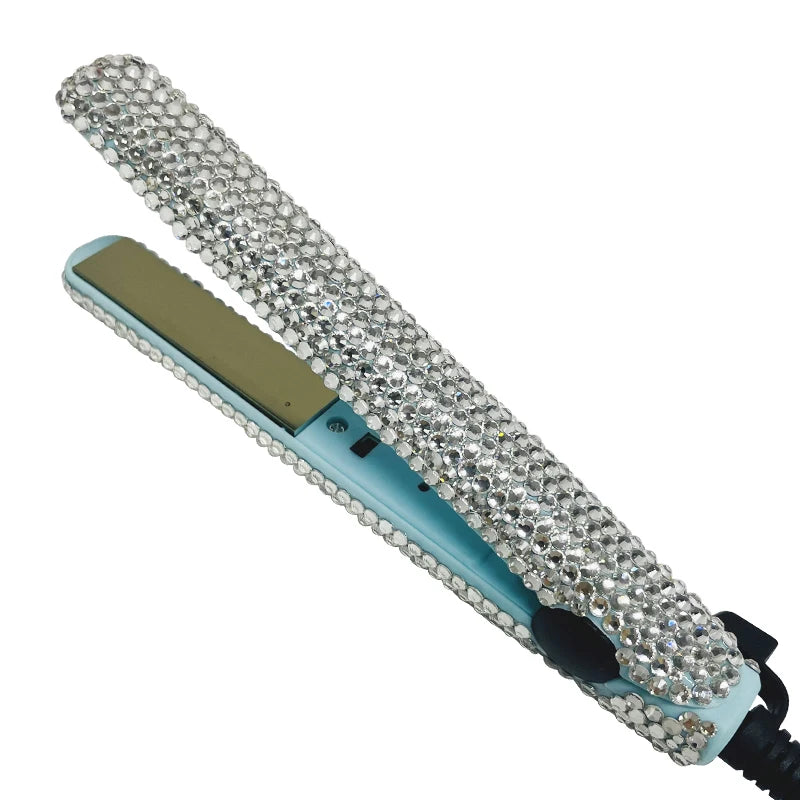 Mini Hair Straightener and Curler With Diamonds 2 in 1 Portable Mini Bangs Flat Iron Tourmaline Plate Flat Iron For Short Hair