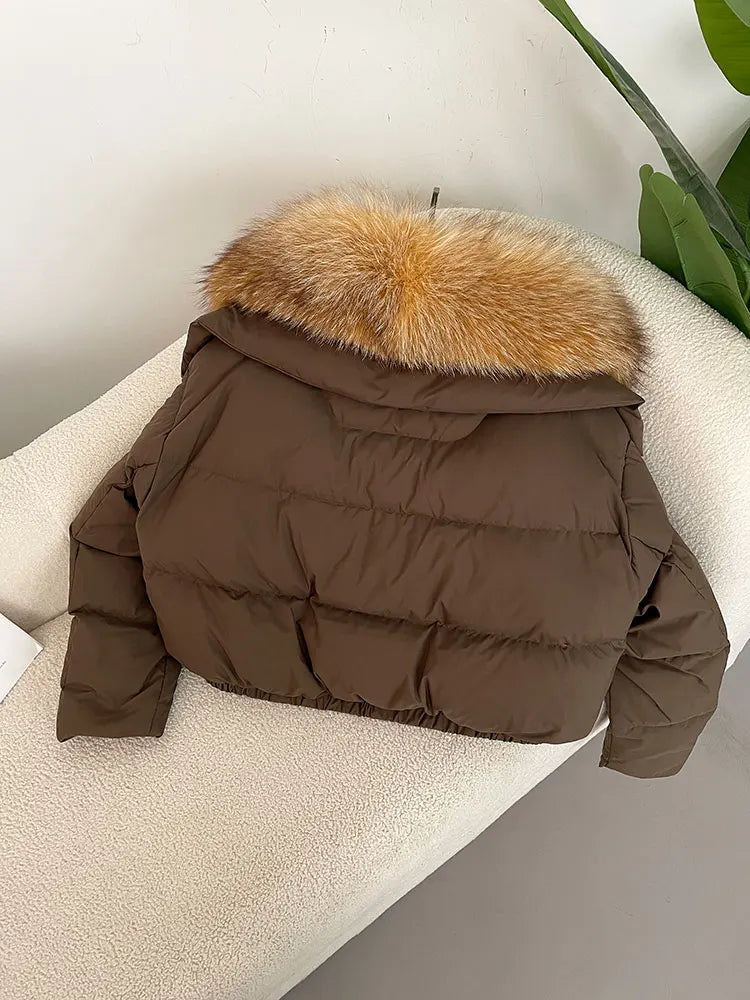 OFTBUY 2025 Big Natural Real Fox Fur Coat Women Autumn Winter Female 90% White Duck Down Jacket Feather Short  Coat Thick Warm