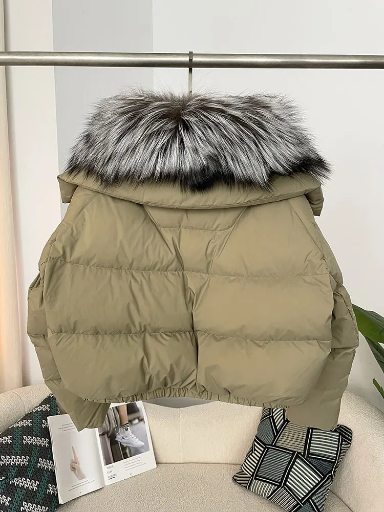 OFTBUY 2025 Big Natural Real Fox Fur Coat Women Autumn Winter Female 90% White Duck Down Jacket Feather Short  Coat Thick Warm