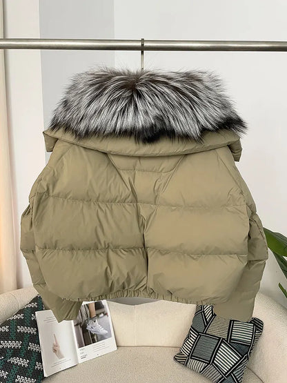 OFTBUY 2025 Big Natural Real Fox Fur Coat Women Autumn Winter Female 90% White Duck Down Jacket Feather Short  Coat Thick Warm