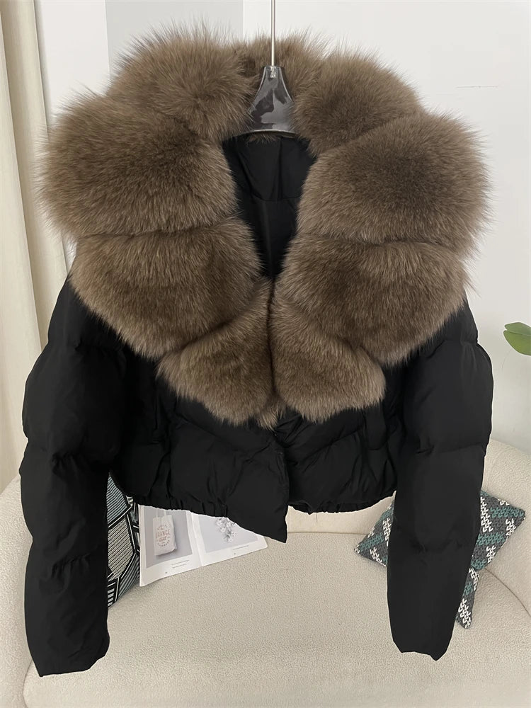 OFTBUY 2025 Big Natural Real Fox Fur Coat Women Autumn Winter Female 90% White Duck Down Jacket Feather Short  Coat Thick Warm