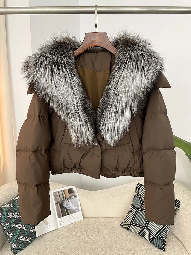 OFTBUY 2025 Big Natural Real Fox Fur Coat Women Autumn Winter Female 90% White Duck Down Jacket Feather Short  Coat Thick Warm
