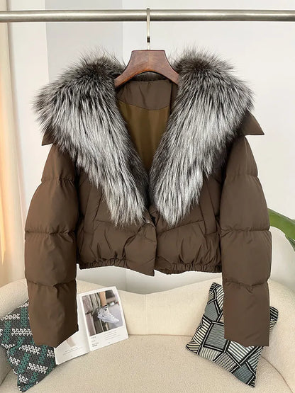 OFTBUY 2025 Big Natural Real Fox Fur Coat Women Autumn Winter Female 90% White Duck Down Jacket Feather Short  Coat Thick Warm