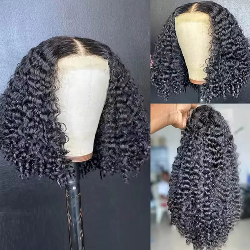 200% Density HD 13x4 Lace Jerry Curly Bob Wig 4x4 Lace Closure Loose Deep Wave Lace Front Human Hair Wig 100% Remy Human Hair