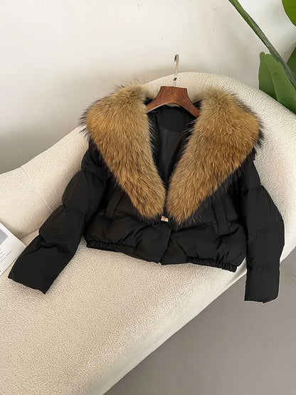OFTBUY 2025 Big Natural Real Fox Fur Coat Women Autumn Winter Female 90% White Duck Down Jacket Feather Short  Coat Thick Warm