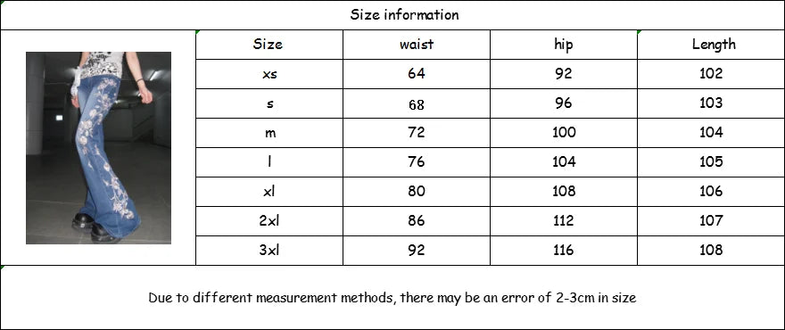 American Vintage Embroidered Floral Flared Jeans Millennial Fashion Hot Girl Flared Pants Harajuku Street Denim Flared Pants