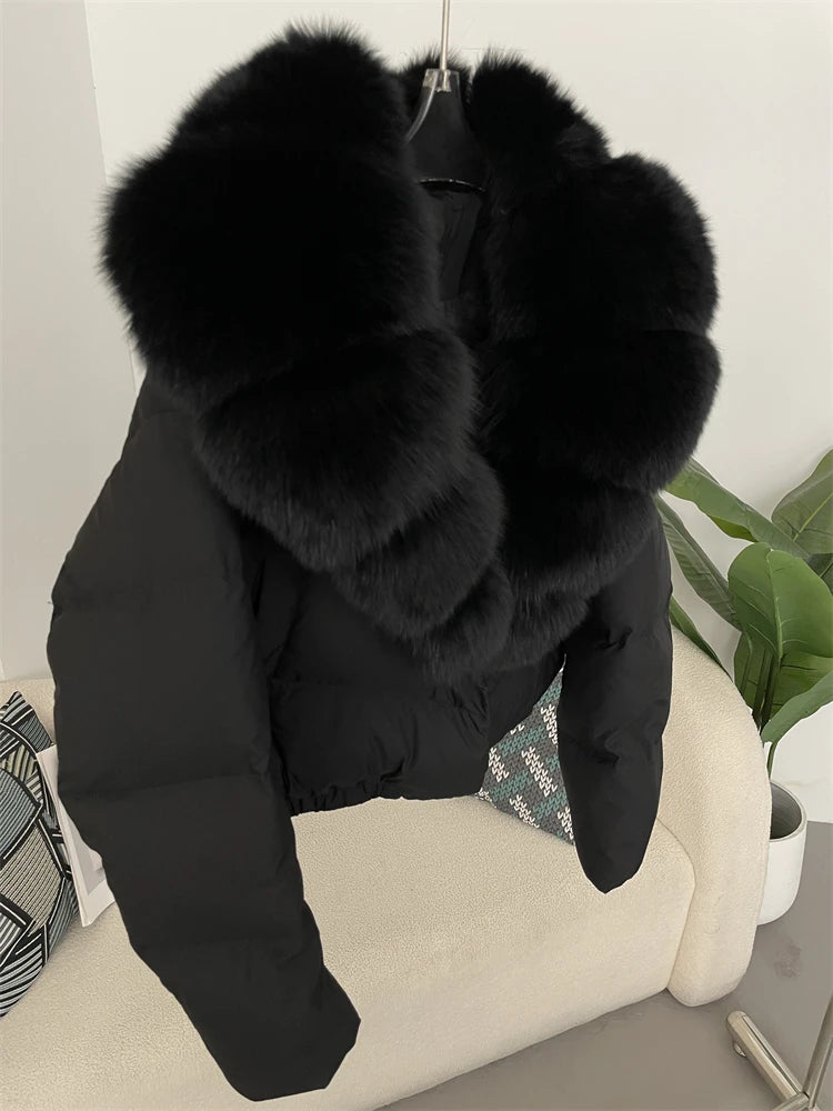 OFTBUY 2025 Big Natural Real Fox Fur Coat Women Autumn Winter Female 90% White Duck Down Jacket Feather Short  Coat Thick Warm