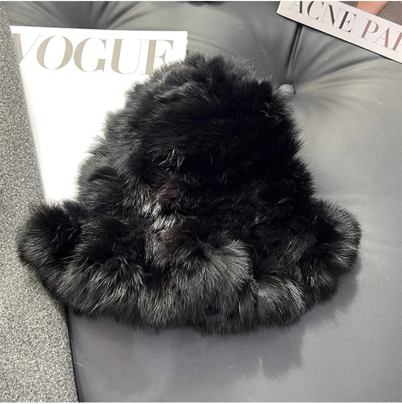 New Real Rabbit Fur Fisherman's Hat For Women Winter Warm Rabbit Fur Caps Soft Natural Rabbit Fur Hats Female Fashion Fur Cap