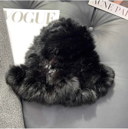 New Real Rabbit Fur Fisherman's Hat For Women Winter Warm Rabbit Fur Caps Soft Natural Rabbit Fur Hats Female Fashion Fur Cap