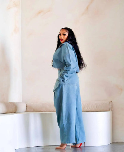 Denim Two Piece Sets Women Pant Set Y2k Streetwear Coats Jeans Elegant Matching Sets Coat Top Long Pants Jackets Streetwear
