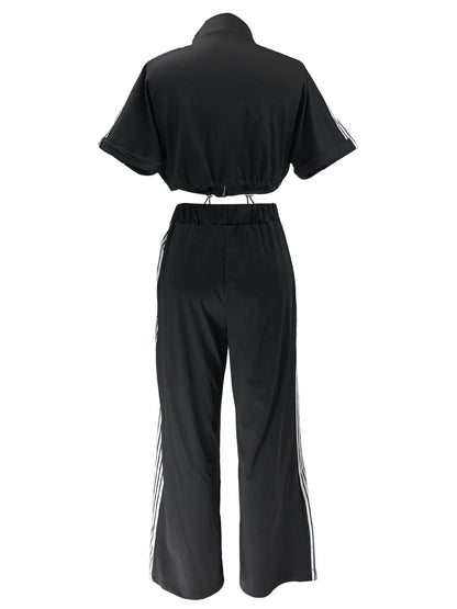 Pant Set Women Two Piece Sets Denim Matching Sets Jogger Tracksuit Matching Sets Zipper Tops Wide Leg Long Pants Elastic Waist