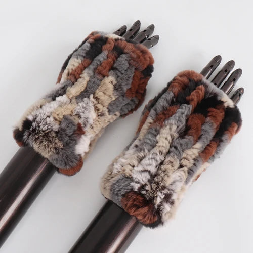 New Style Fashion 100% Genuine Rex Rabbit Fur Lady Gloves Women Winter Keep Warm Real Fur Glove Elastic Knit Outdoor Fur Mittens