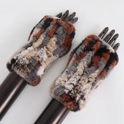 New Style Fashion 100% Genuine Rex Rabbit Fur Lady Gloves Women Winter Keep Warm Real Fur Glove Elastic Knit Outdoor Fur Mittens