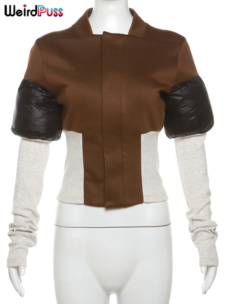 Weird Puss Contrast Patchwork Jacket Women Chic Zip Hipster Winter Trend full Sleeve Coat Wild Streetwear Casual Jersey Outwear
