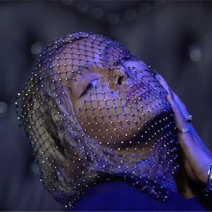 Women Balaclava Elastic Rhinestone Turban Ladies Shining Fishnet Headhood Club Rave Party Head Mask Diamond Headwrap Headcover
