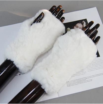 New Arrival Women Knit Fur Mitten Girls 100% Real Genuine Knitted Rex Rabbit Fur Mittens Winter Warm Real Fur Fingerless Gloves