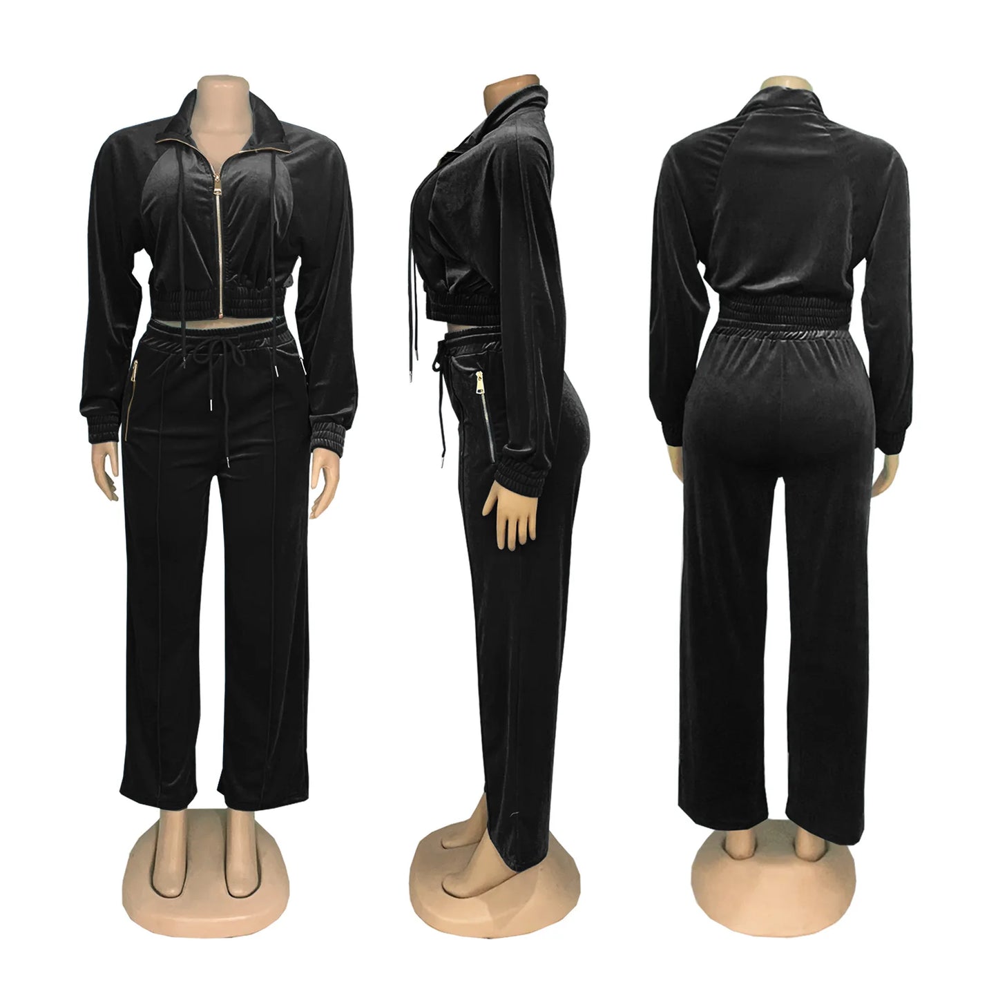 Pants Set Women Two Piece Sets Matching Sets Y2k Streetwear Zipper Coats Long Pants Elastic Waist Sportswear Tracksuit Jogger