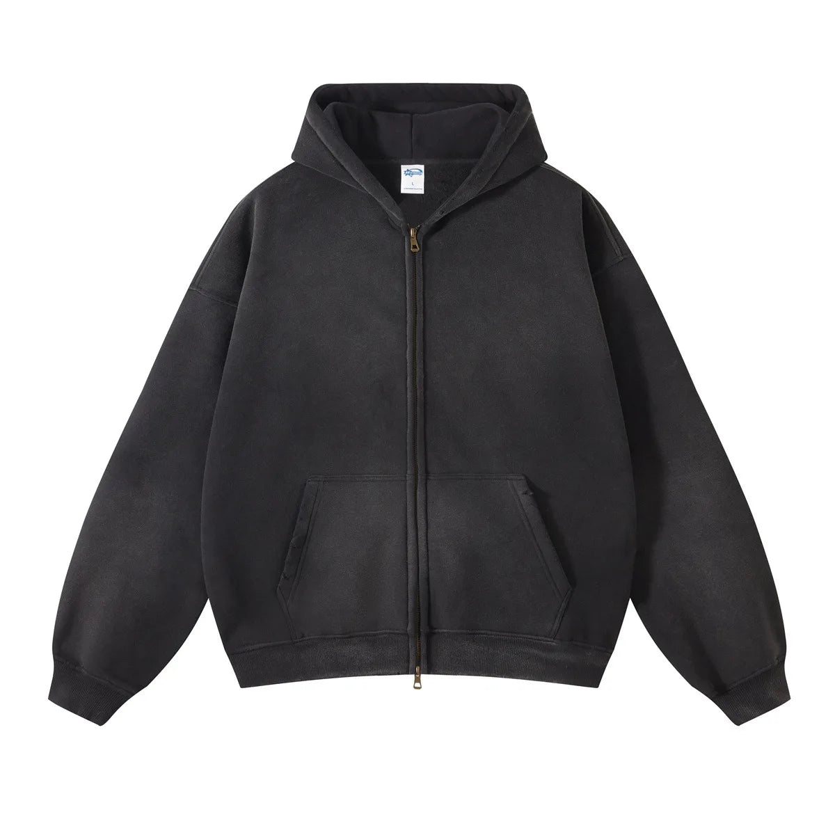 Custom LOGO winter clothing fleece thickened 360G cotton polyester spray-dyed old double zipper men's and women's sweater hoodie