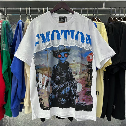 New Summer Letter Rhinestone Short Sleeve Black Mens Tshirts Streetwear Cotton Loose Round Neck Top Tees Oversized Unisex Tshirt