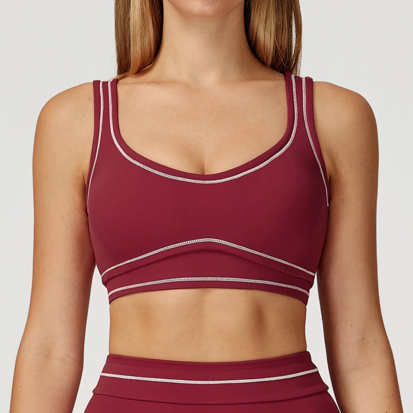 Customized LOGO contrasting color grinding yoga bra U-shaped beautiful back sports underwear running fitness yoga clothes