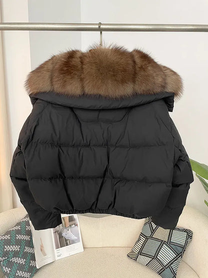 OFTBUY 2025 Big Natural Real Fox Fur Coat Women Autumn Winter Female 90% White Duck Down Jacket Feather Short  Coat Thick Warm