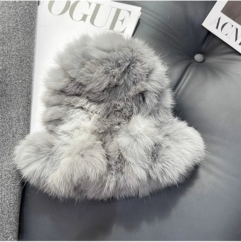 New Real Rabbit Fur Fisherman's Hat For Women Winter Warm Rabbit Fur Caps Soft Natural Rabbit Fur Hats Female Fashion Fur Cap