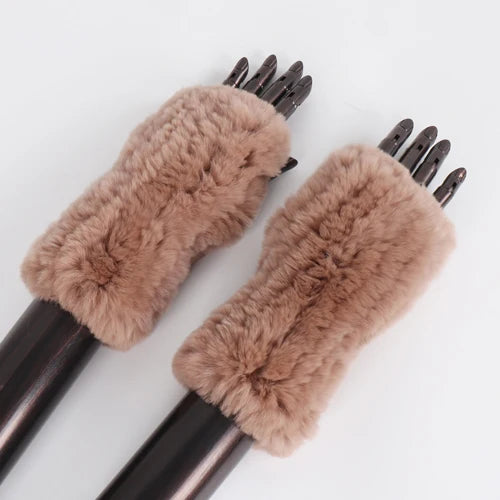 New Style Fashion 100% Genuine Rex Rabbit Fur Lady Gloves Women Winter Keep Warm Real Fur Glove Elastic Knit Outdoor Fur Mittens