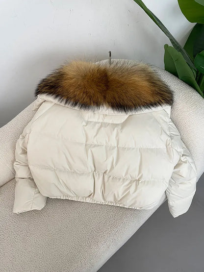 OFTBUY 2025 Big Natural Real Fox Fur Coat Women Autumn Winter Female 90% White Duck Down Jacket Feather Short  Coat Thick Warm