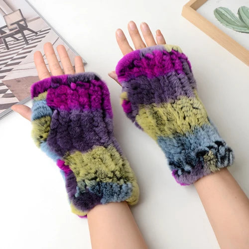 New Arrival Female Natural Rabbit Fur Gloves Knitted Warm Real Rex Rabbit Fur Mittens Women Winter Outdoor Rex Rabbit Fur Gloves