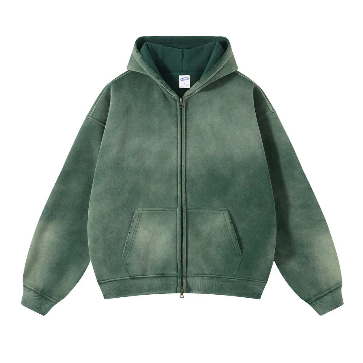 Custom LOGO winter clothing fleece thickened 360G cotton polyester spray-dyed old double zipper men's and women's sweater hoodie