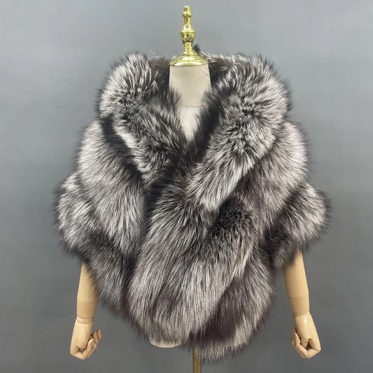 JANEFUR Real Fox Fur Shawl Poncho Women 2023 Luxury Elegant Wedding Bridal Formal Party Warm Winter Natural Fur Cape Coat