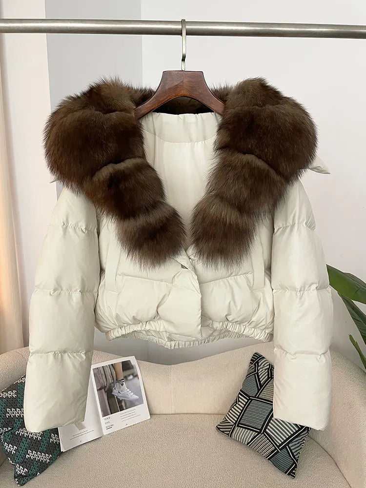 OFTBUY 2025 Big Natural Real Fox Fur Coat Women Autumn Winter Female 90% White Duck Down Jacket Feather Short  Coat Thick Warm
